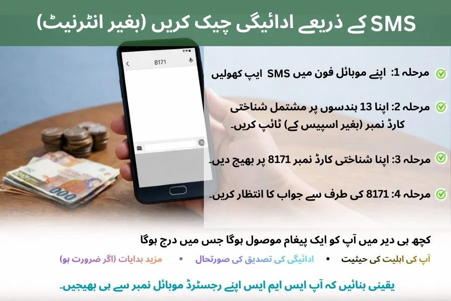 Sending CNIC number to 8171 by SMS to check Ehsaas payment status without internet